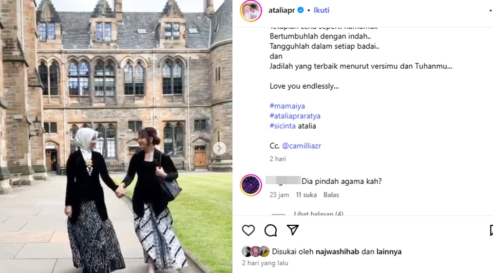 Putri Atalia Praratya Diduda Pindah Agama [Instagram]